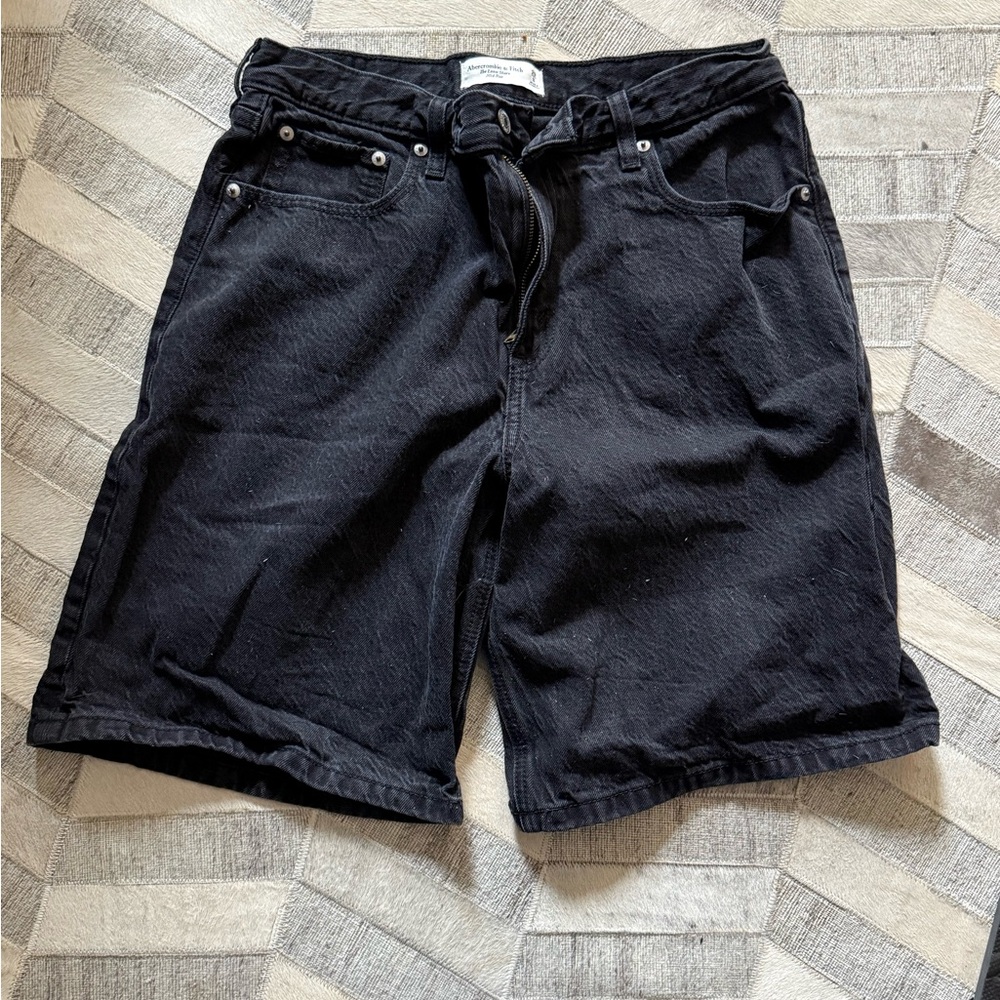 Abercrombie & Fitch Dark Denim Jean Shorts- the loose short mid rise in black